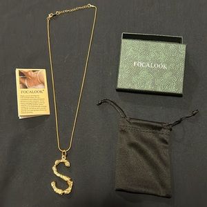 FOCALOOK Statement 18K Gold Plated Bamboo Letter S Pendant Necklace